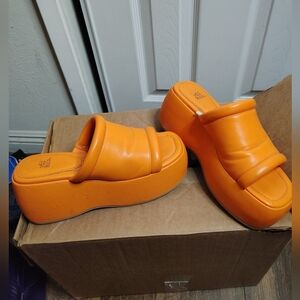 Orange Platform Slide Sandals